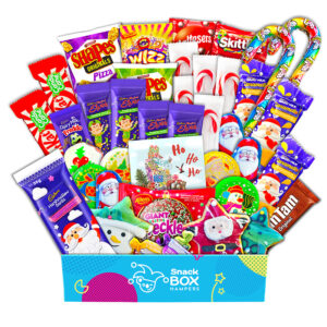 Colourful christmas confectionery hamper filled with delicious Christmas snacks