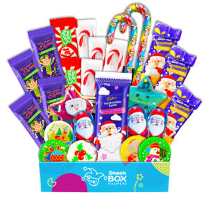 Christmas confectionery gift hamper filled with fun colourful snacks