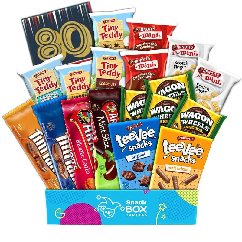 80th Birthday Arnotts Biscuit Gift Box Hamper – Medium