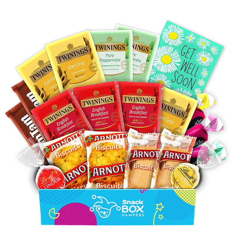 Get Well Soon Tea Warm Wishes Gift Box Hamper - Fun Size - Snack Box ...