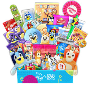 A bluey themed gift basket for a birthday gift for a girl