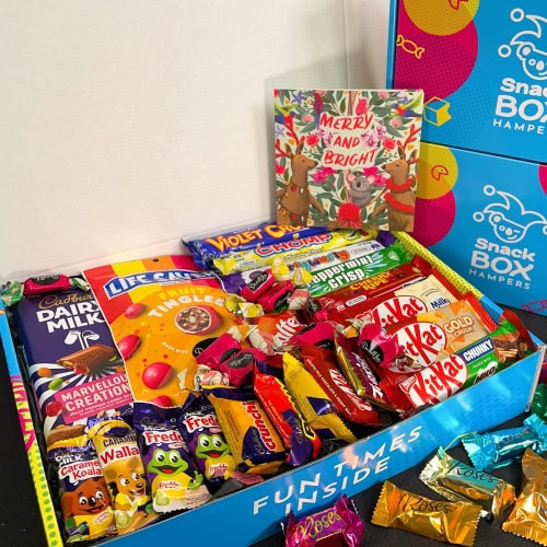 christmas chocolate hampers filled with christmas chocolate in a colourful box