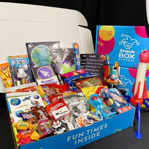 children's space themed gift filled with space toys