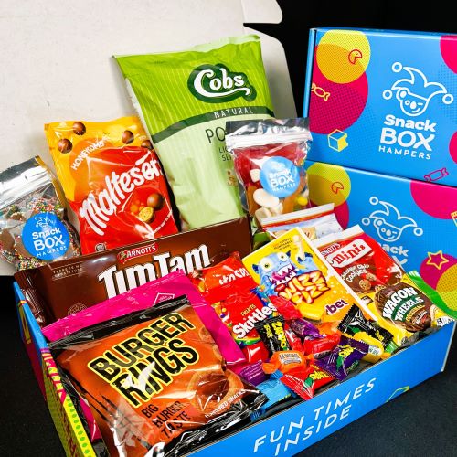 movie night gift box filled with confectionery snacks