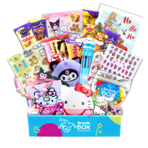 a gift hamper with hello kitty merchandise and chocolate for christmas
