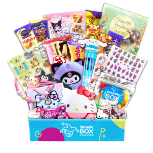a gift hamper with hello kitty merchandise and chocolate to give someone to get well soon