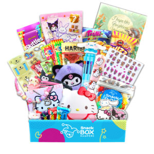a gift hamper with hello kitty merchandise and lollies to send as a get well soon gift