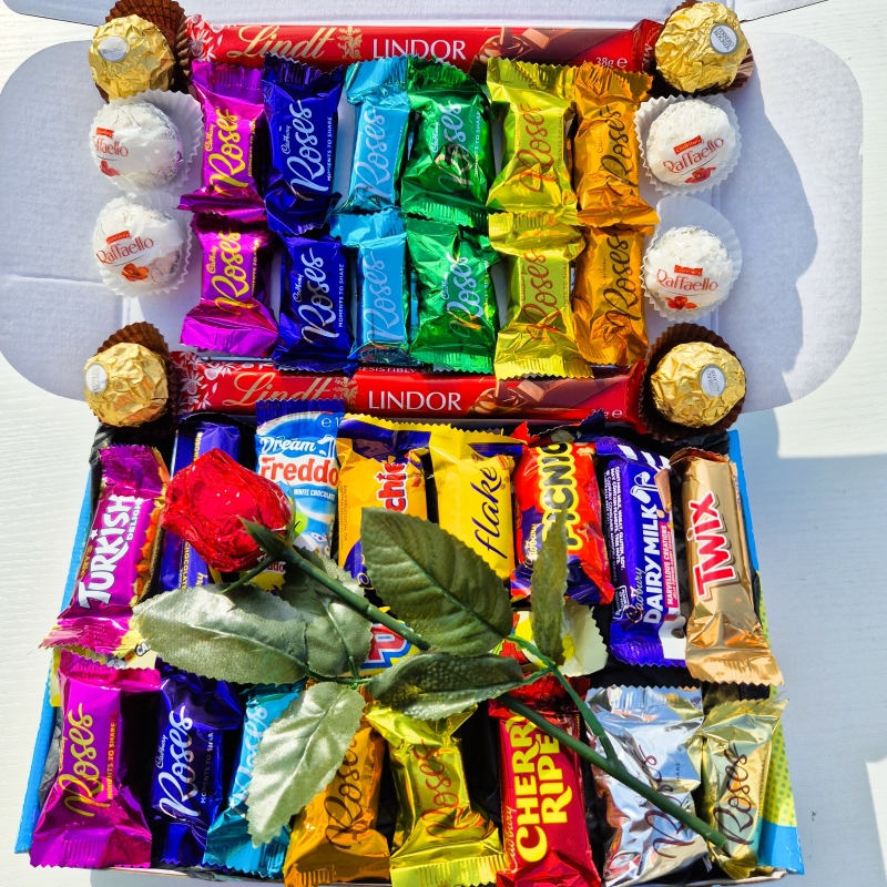 Valentine's Day chocolate gift basket with chocolate rose