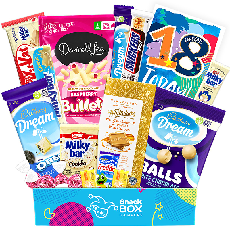 18th-birthday-white-chocolate-gift-box-hamper 18th birthday white chocolate gift box hamper
