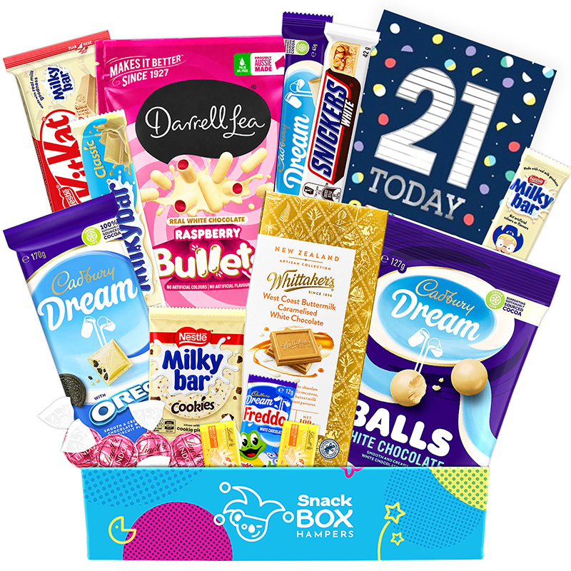 21st-birthday-white-chocolate-gift-box-hamper 21st birthday white chocolate gift box hamper