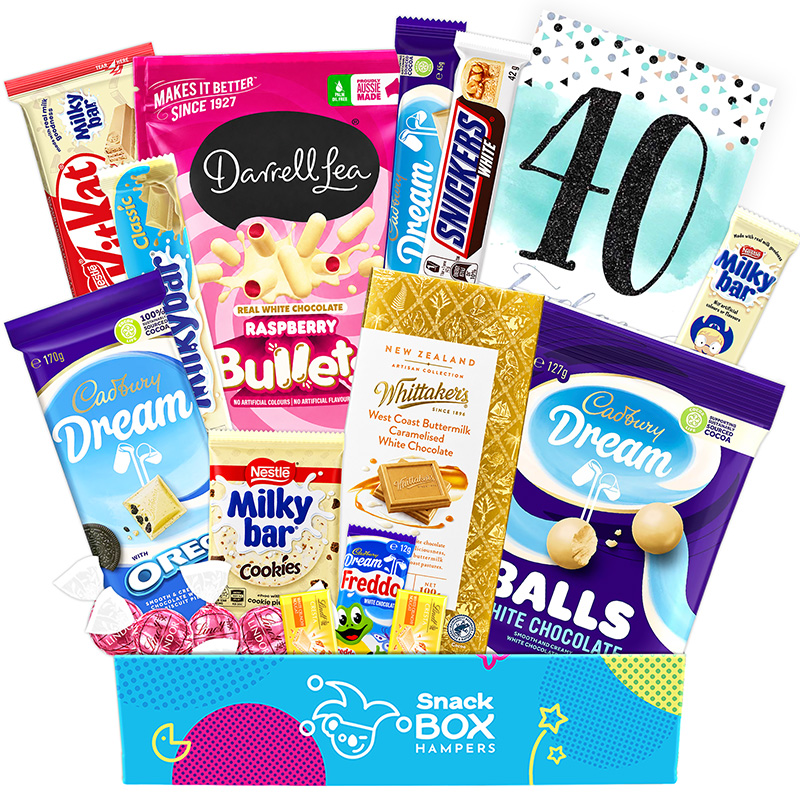 40th-birthday-white-chocolate-gift-box-hamper 40th birthday white chocolate gift box hamper