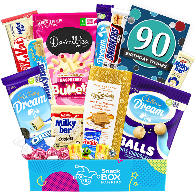 90th-birthday-white-chocolate-gift-box-hamper 90th birthday white chocolate gift box hamper