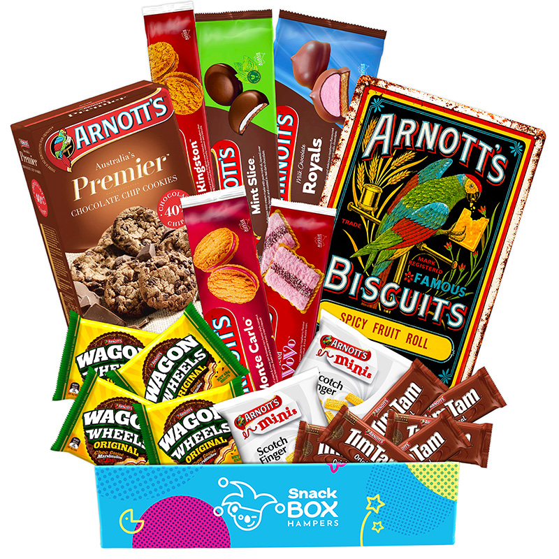 gift basket filled with a variety of Arnott's biscuits