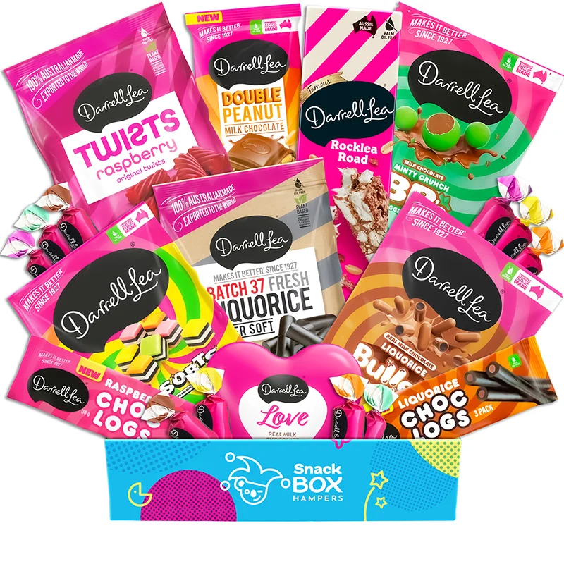 Darrell lea gift basket filled with darrell lea liquirice and chocolate in a hamper