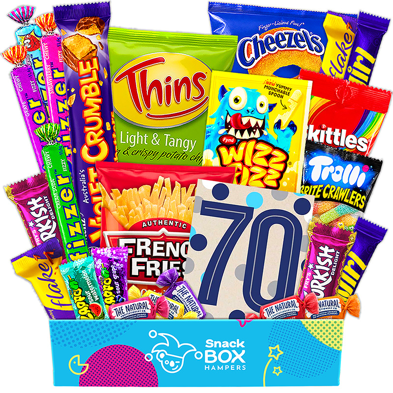 70th-birthday-gluten-free-snack-gift-box-hamper-small 70th birthday gluten free snack gift box hamper small