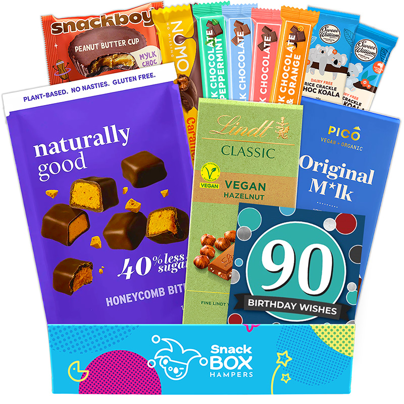 90th-birthday-vegan-chocolate-gift-box-hamper 90th birthday vegan chocolate gift box hamper