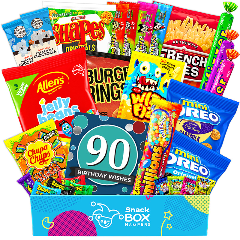 90th-birthday-vegan-snack-gift-box-hamper 90th birthday vegan snack gift box hamper