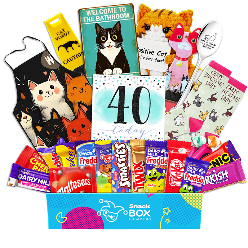 40th Birthday Cat Lovers Chocolate Box Gift Basket