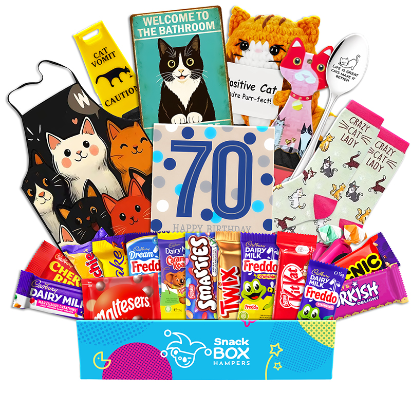 70th Birthday Cat Lovers Chocolate Box Gift Basket