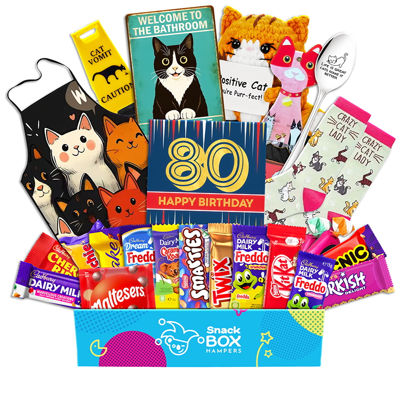 80th Birthday Cat Lovers Chocolate Box Gift Basket