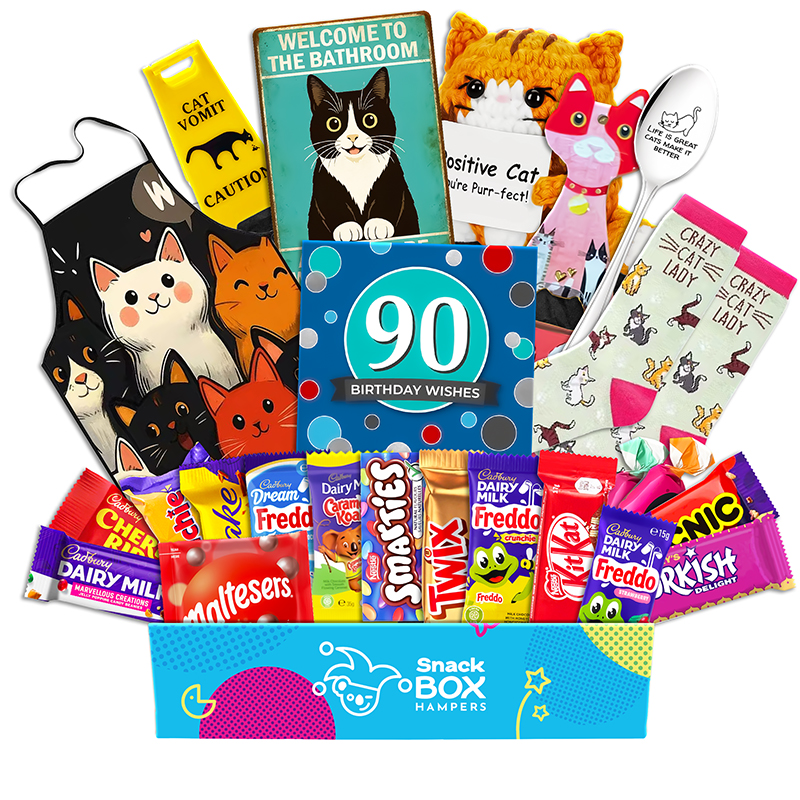 90th Birthday Cat Lovers Chocolate Box Gift Basket