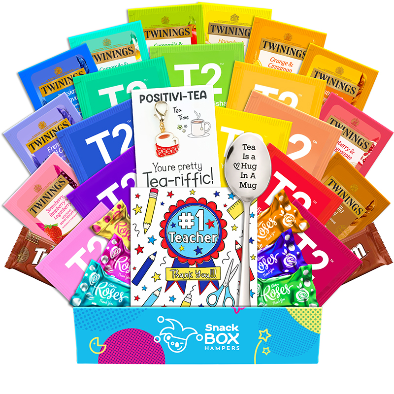 gift hamper for teachers filled with colourful tea varieties